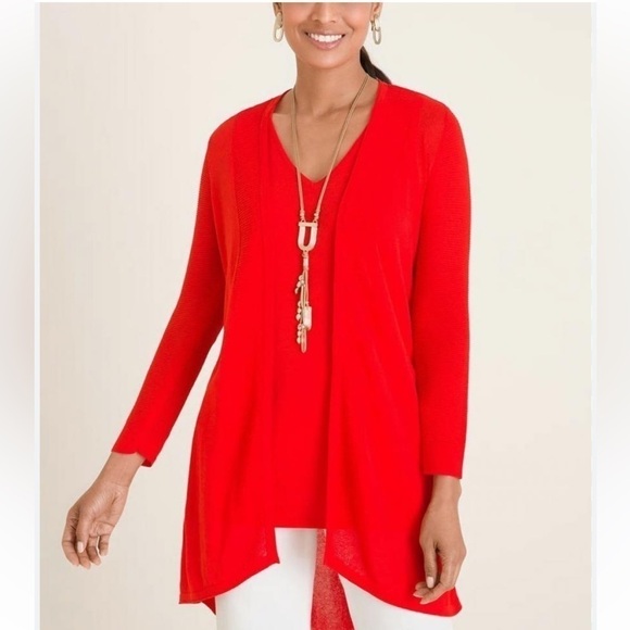 Chico’s High Low Hem Ribbed Cotton Blend Cardigan - Picture 1 of 13